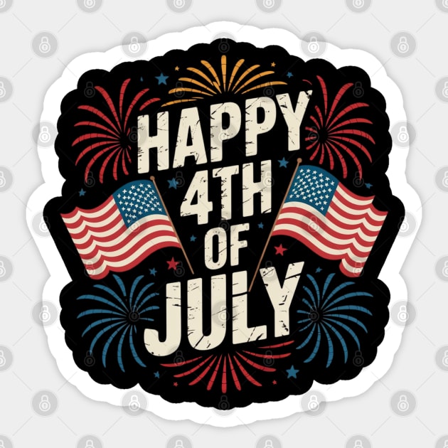 Happy 4th Of July Patriotic American US Flag 4th Of July Sticker by Creatifly Graphic Tees